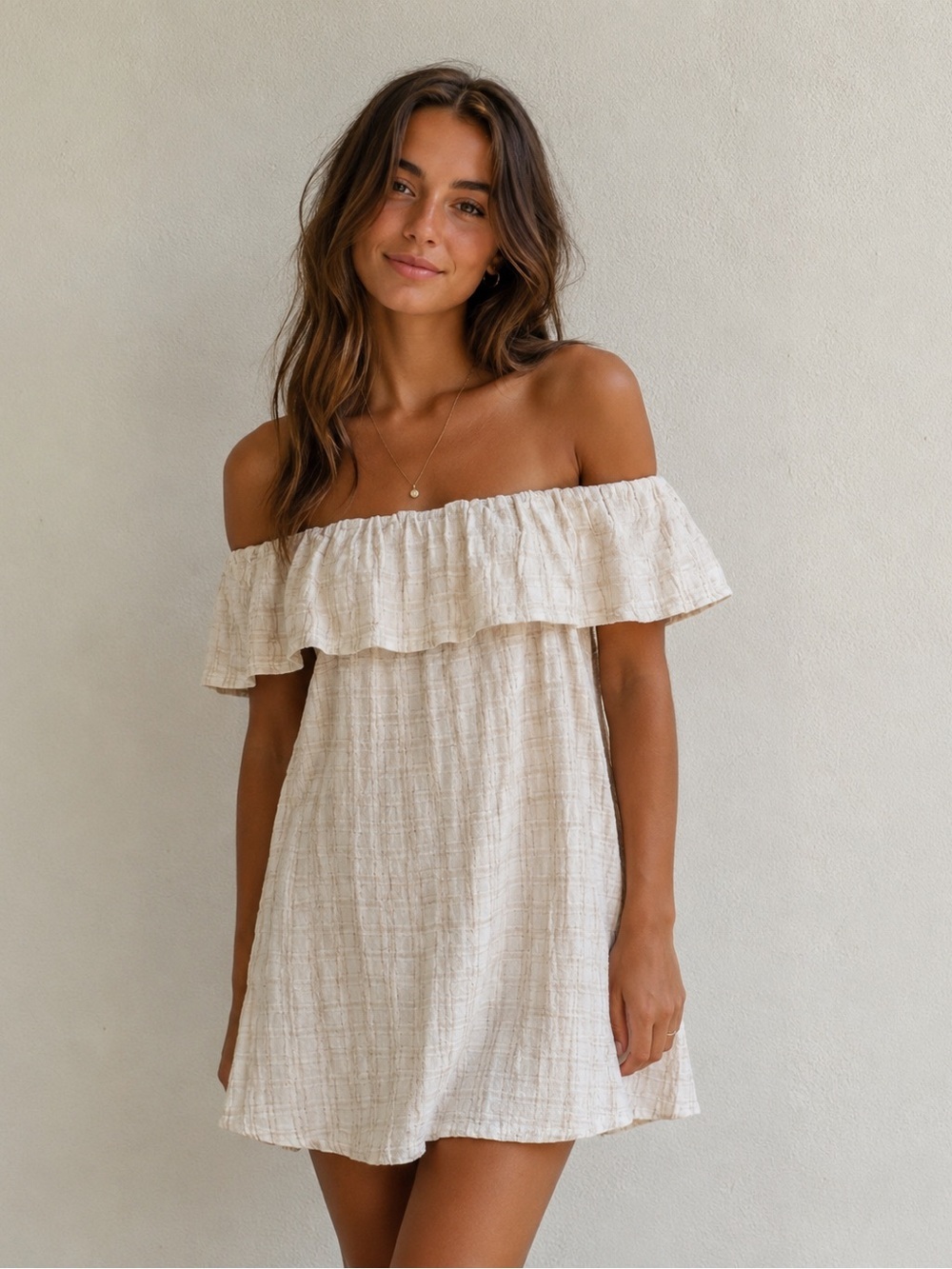 Flax Plaid Off Shoulder Dress